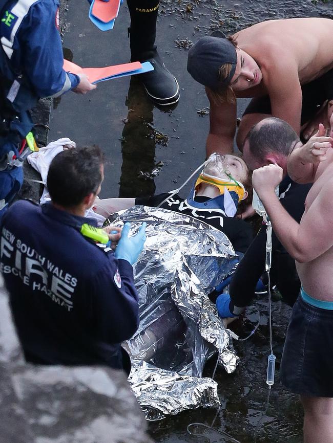 Blake Morgan is the heroic rescuer holding Blake Hayes’ head.