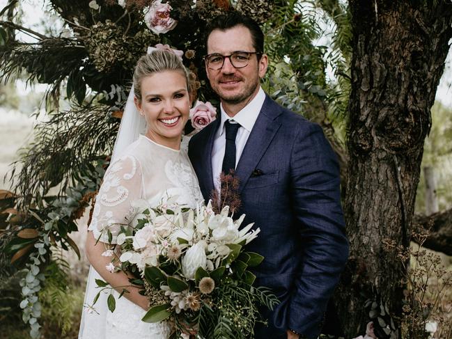 Edwina Bartholomew and husband Neil Varcoe at their weekend wedding. Picture: Edwina Robertson