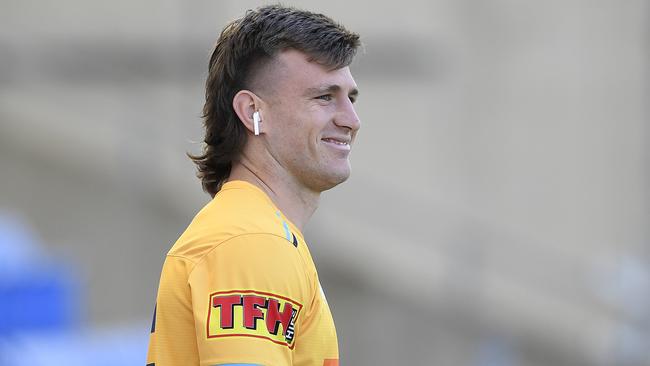 GOLD COAST, AUSTRALIA - JULY 04: Jai Arrow of the Titans looks on before the start of the round eight NRL match between the Gold Coast Titans and the Cronulla Sharks at Cbus Super Stadium on July 04, 2020 in Gold Coast, Australia. (Photo by Ian Hitchcock/Getty Images)