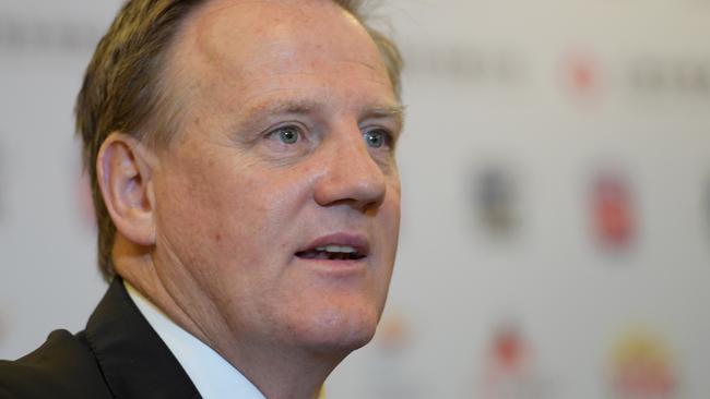 Port Adelaide CEO Keith Thomas during a joint press conference at the Portman Ritz-Carlton in Shanghai, China, in 2017. Picture: Tracey Nearmy