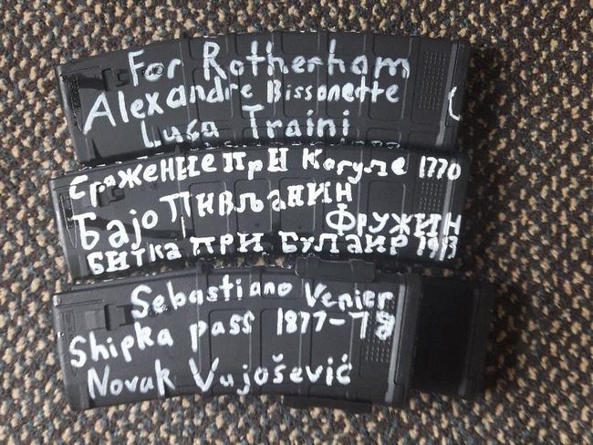 Alleged mosque shooter Brenton Tarrant’s ammunition carried various messages. Picture: Twitter