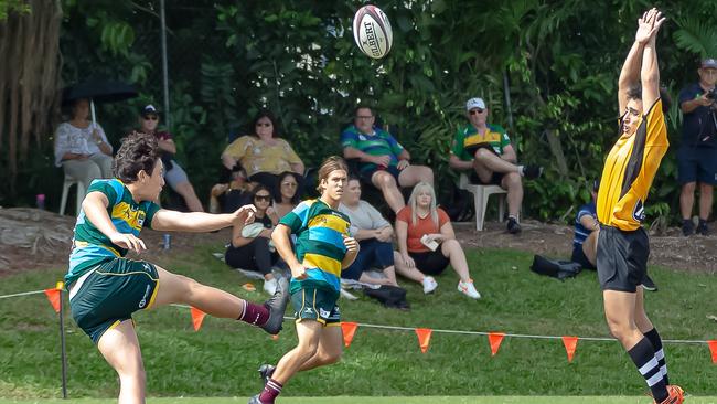 Kynan Ashton-Martin clearing the ball from his own half while representing SEQ. Picture Chris Lodge