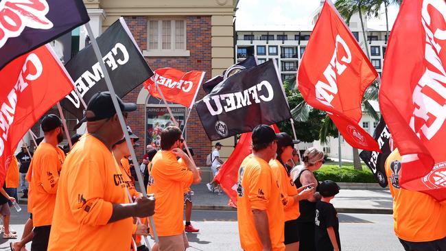 CFMEU union members march in the annual Labour Day march along the Cairns Esplanade and through the Cairns CBD. Picture: Brendan Radke