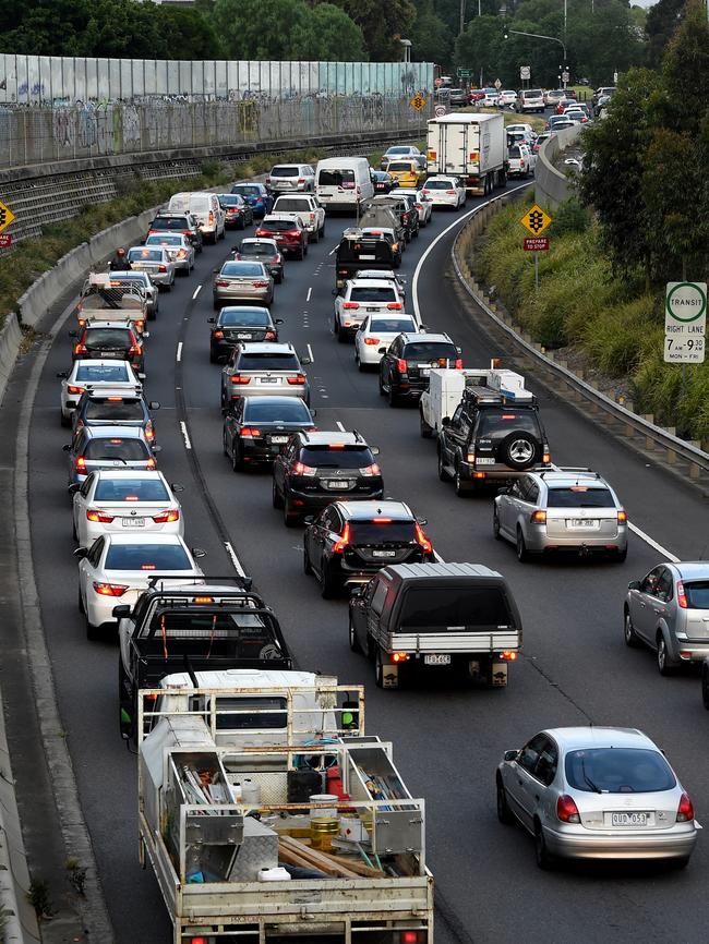 Traffic building at the end of the Eastern Freeway. Picture: Nicole Garmston