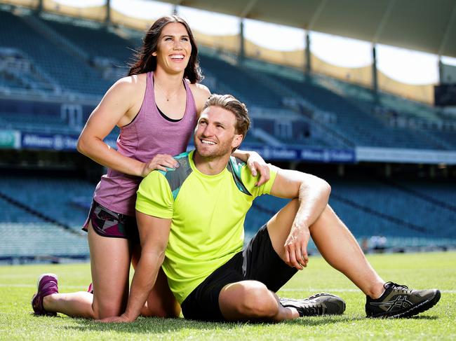 **Embargoed for BW Magazine. To run on Cover October 28th.**Rugby Sevens stars Charlotte Caslick and Lewis Holland at Allianz Stadium, Sydney, today.Picture: Justin Lloyd.