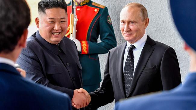 Russian President Vladimir Putin and North Korean leader Kim Jong-un in 2019. Picture: AFP