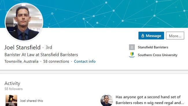 Joel Stansfield refers to himself as a barrister on social media.