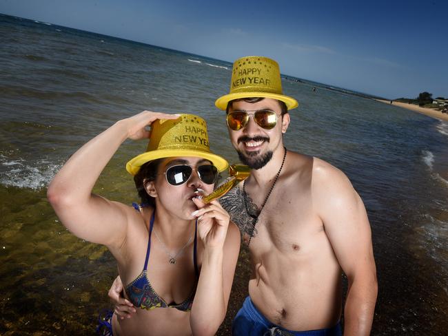 James and Asa Cheung also had fun at Canadian Bay in Mt Eliza on New Year’s Eve. Picture: Tony Gough