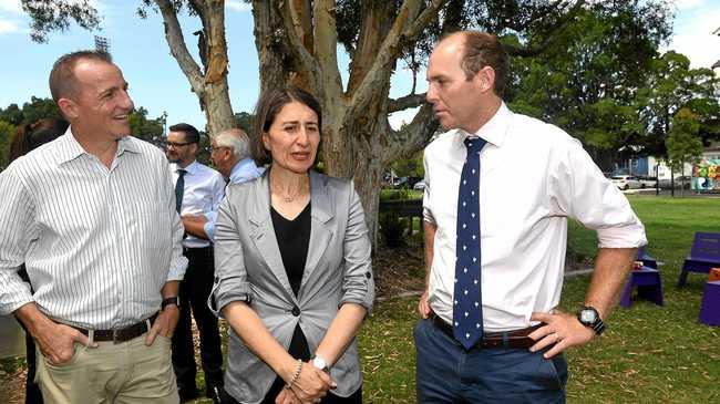 NSW Premier Gladys Berejiklian visits Lismore with Nationals candidate Austin Curtin and Lismore mayor Isaac Smith promising $1.5 million to revitalise the CBD. Picture: Marc Stapelberg