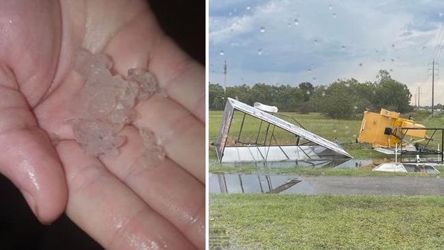 A surprise hailstorm hit parts of Townsville on Thursday. Pictures: Kyle Hodges/Shelley Stewart