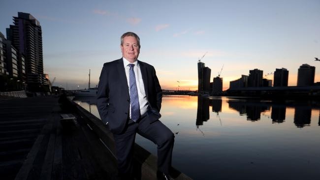 Bendigo Bank boss Mike Hirst outside his office in Docklands Melbourne. (Image: David Geraghty/The Australian)