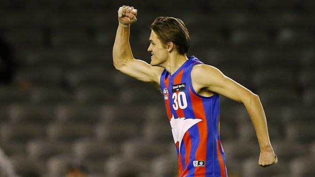 Darcy Moore celebrates a goal for Oakleigh in the TAC Cup Grand Final. Picture: Wayne Ludbey