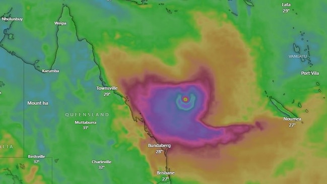 If the tropical low forms into a cyclone it could be named Alfred or Bianca. Picture: Windy