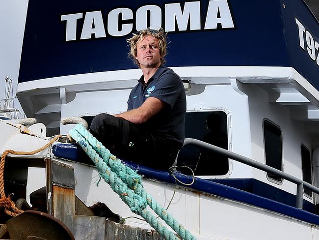 abalone diver Shane Wilson 29 of Margate on board Tacoma at Kings Pier Marina in Hobart. Picture: SAM ROSEWARNE.