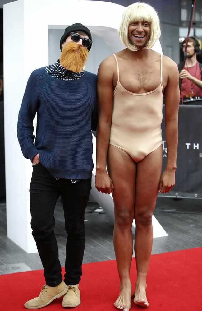 Alex Dyson as Chet Faker and Matt Okine as Maddie Zeigler at the 2014 ARIA awards. Picture: Bradley Hunter