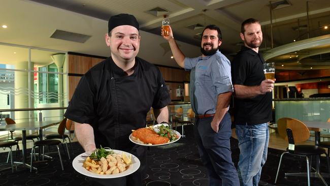 The Watermark Hotel head chef Michael Hayman, assistant venue manager Rhys Morizzi and venue manager Greg Warneswill start up with a new ala carte menu on Monday. They are well known for their buffet but have had to adjust their style in response to coronavirus. Picture: Keryn Stevens