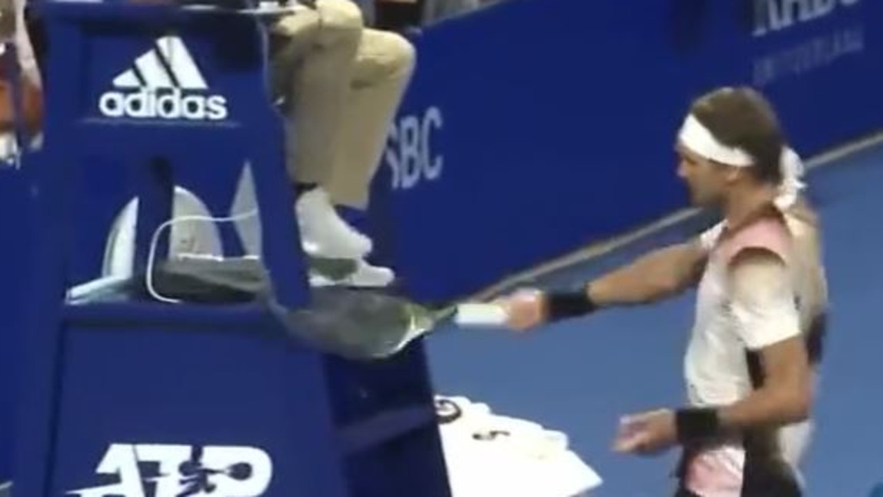 Alexander Zverev hits the chair umpire's seat in massive meltdown in ATP event Acapulco. The world No.4 was kicked out of tournament