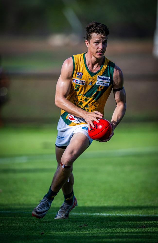 Kieren Parnell playing for St Mary's in the 2024-25 NTFL season. Picture: Patch Clapp / AFLNT Media