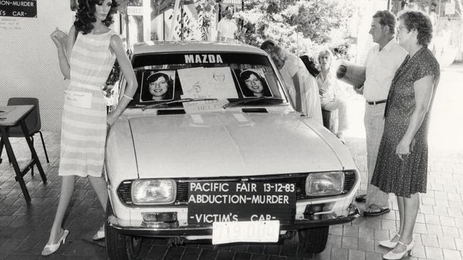 Linda Reed’s car is displayed by police after her 1983 murder.