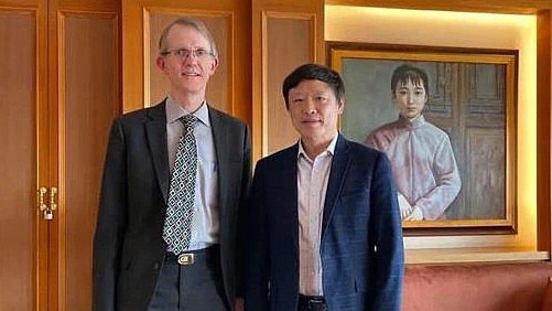 Australia’s Ambassador to China Graham Fletcher and editor-in-chief of the Global Times, Hu Xijin. Picture: supplied