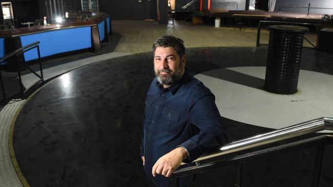 Venue promoter Andrew Parisi on the famous revolving dance floor. The venue will be relaunched as the Pier Bandroom. Picture: Jason Sammon