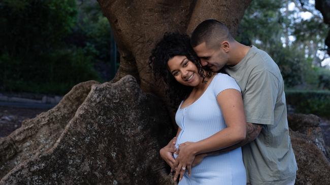 Jayden Nikorima and his partner Christa, who is expecting. Picture: David Kelly