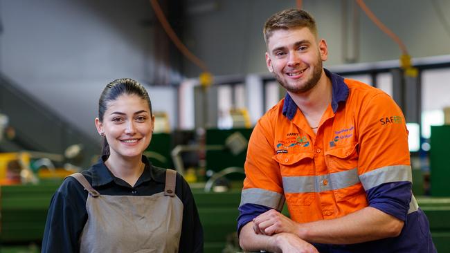 TAFE students Harry Giles, who is undertaking a Cert 3 in Mechanical Engineering and Tamara Moreno, who is doing a Diploma of Hospitality Management. Picture Matt Turner.