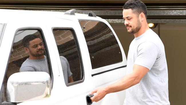 Jarryd Hayne leaves to report to police today. Picture: Tracey Nearmy