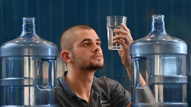 Zac Pearce at his family business Pure Water Shop, which has installed hundreds of filtration systems in Glenunga — where high levels of PFAS toxins were found in drinking water. Picture: Keryn Stevens