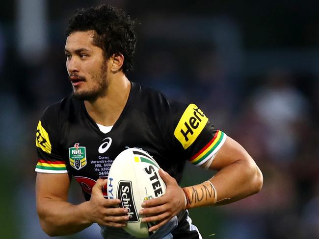 Panther's Corey Harawira-Naera during the round 4 NRL game between the Penrith Panthers and the Newcastle Knights at Pepper Stadium , Penrith . Picture : Gregg Porteous