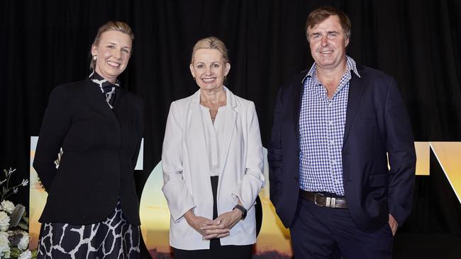 MP for Farrer and Liberals deputy leader Sussan Ley (centre) and Tom and Phoebe Bull from Holbrook NSW, winner of the 2018 Farmer of the Year.