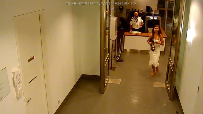 CCTV vision shows former political staffer Brittany Higgins inside Parliament House in Canberra on the night she was allegedly raped.