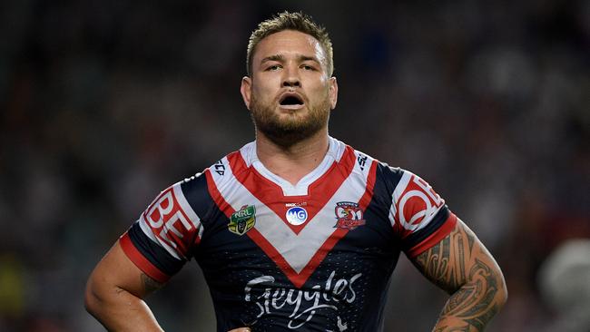 Jared Waerea-Hargreaves can only watch as the Roosters’ dreams ended. (AAP Image/Dan Himbrechts)