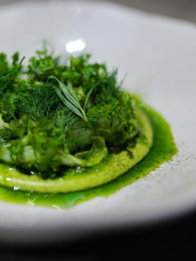 Squid/fragrant herbs/zucchini/spring onion condiment at Joy, Fortitude Valley