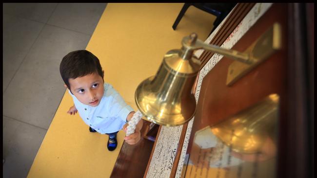 Bilal Roufi rang the bell at the hospital last week to mark the end of his cancer treatment. Picture: Jamie Hanson