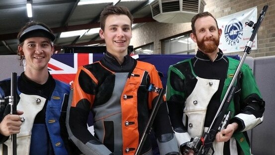 Olympic shooting contenders Jack Rossiter, Alex Hoberg and Dane Sampson. Picture: Shooting Australia