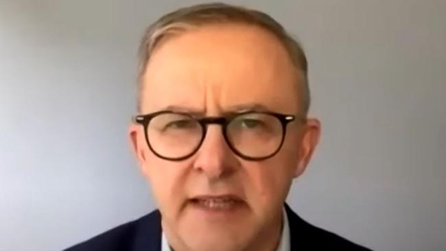 Opposition leader Anthony Albanese appears on the ABC after having contracted COVID 19 during the 2022 election campaign. Picture: Supplied