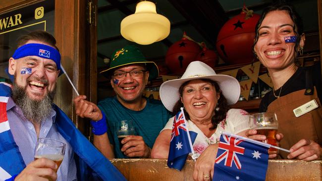 Pub goer Donna Picker, 62, (third from left) said she was “so angry” to hear the Australian Venue Co had cancelled her favourite day of the year. Picture: Justin Lloyd.