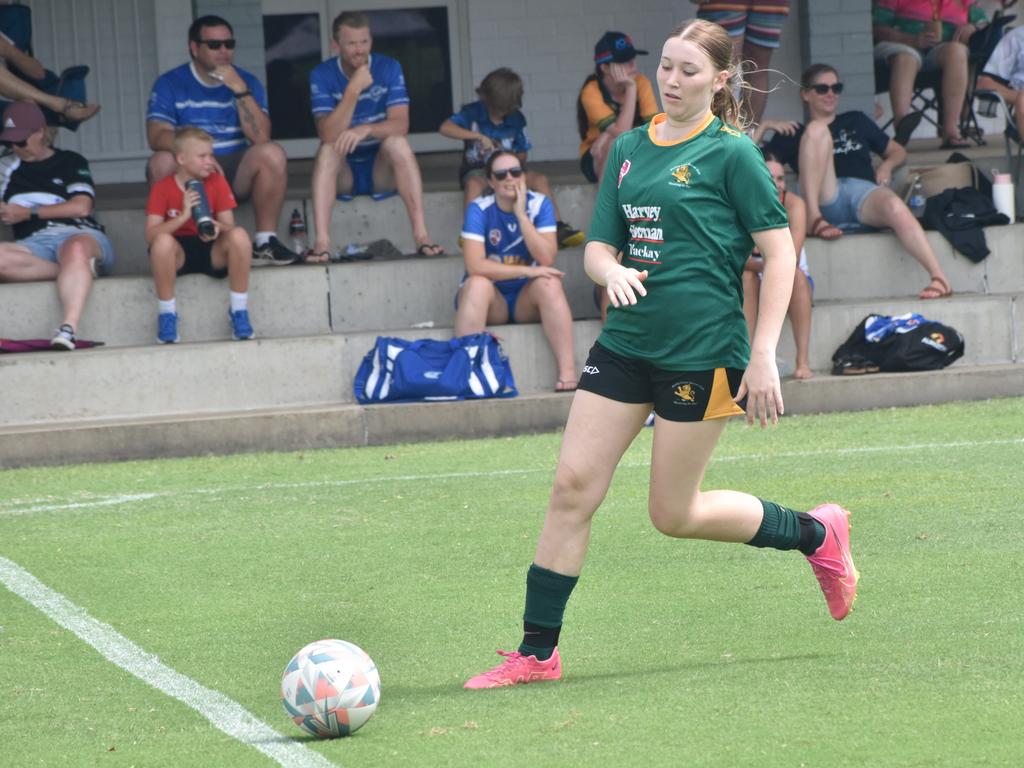 Frenchville Football six-a-side carnival, women's A final, Central versus Mackay Lions, at Jardine Park, Rockhampton, February 25, 2024.