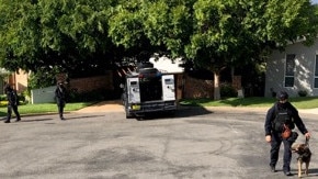 The Bearcat armoured vehicle was used as part of the search of the Belmont home of Daniel Fing’s father, Trevor Fing. Picture: supplied