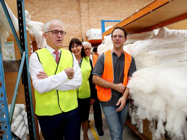 Prime Minister visiting local factory Bambi Enterprises today Wednesday 29th November 2017 with federal Robertson member Lucy Wicks.(AAP Image/Sue Graham)