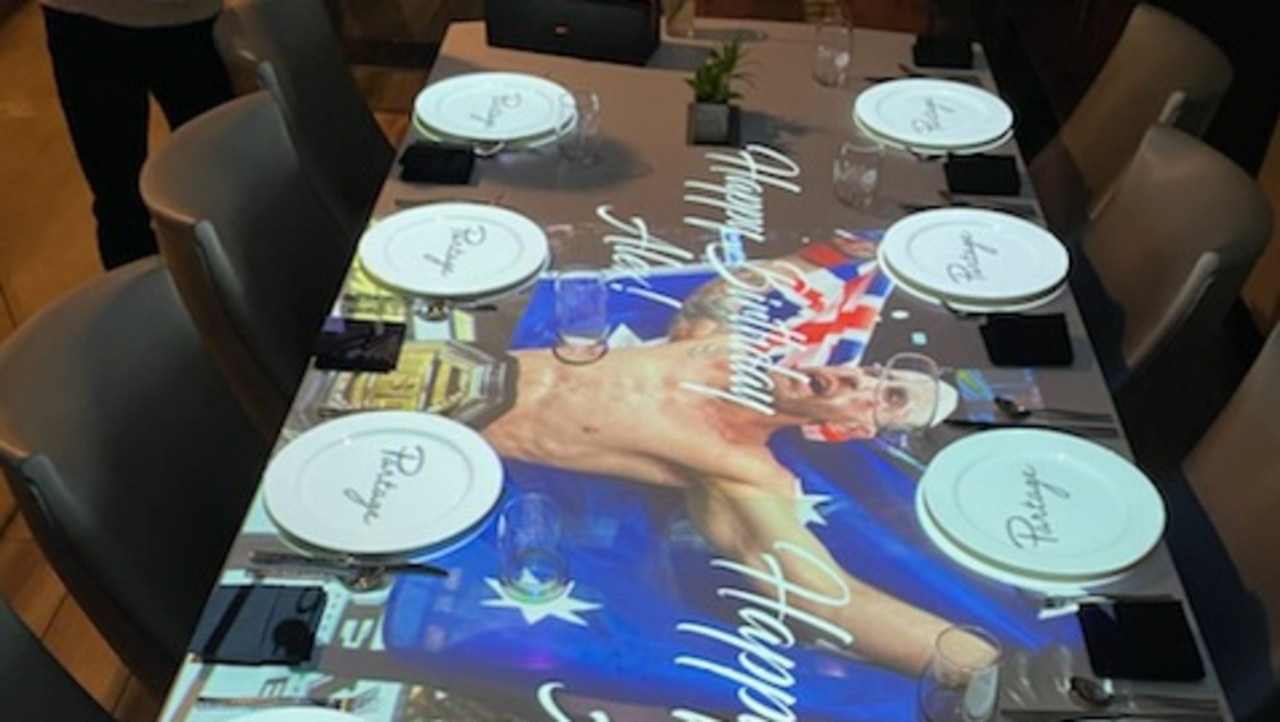 UFC champion Alex Volkanovski's table at Partage restaurant Las Vegas