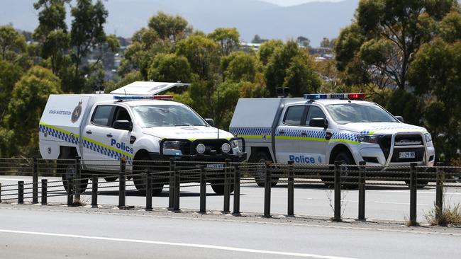 Tasmanian Police re-attended the scene of the fatal pedestrian crash on the Brooker Highway. Picture: Zak Simmonds