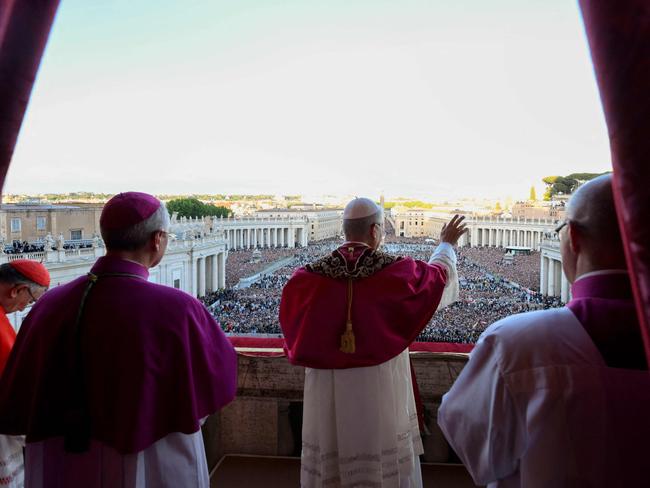 Pope Leo XIV gave his first speech in Italian and in one part Spanish. Picture: Handout / VATICAN MEDIA / AFP