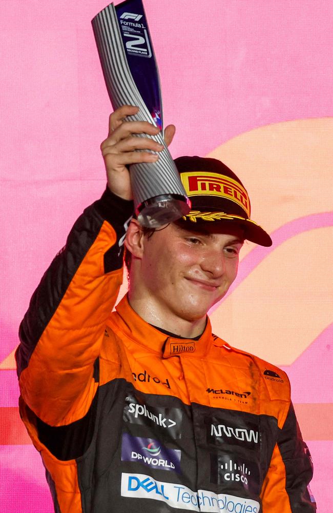 McLaren's Oscar Piastri on the podium in Qatar. Picture: Karim Jaafar / AFP