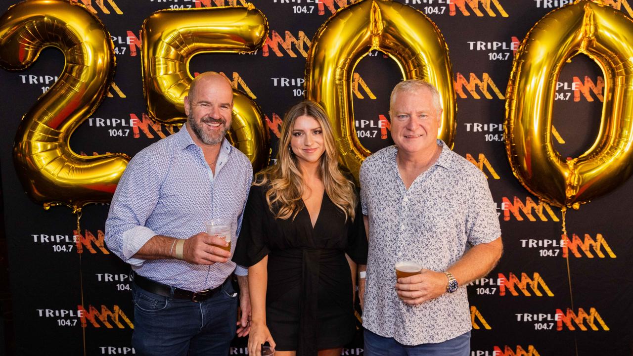 Laura O'Callaghan from Triple M, with Mark Ricciuto and Chris Dittmar. Picture: Triple M