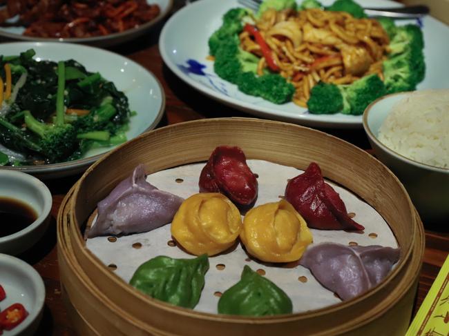 New Shanghai’s Lunar New Year Feast of seafood noodles and rainbow dumplings. Picture: Jenifer Jagielski