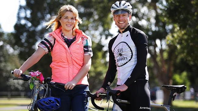 Sarah Swain with Richard Beere from Soul Roadies at the Soul Roadies, Cycle speed dating, as part of the Sydney Rides Festival in Centennial Park.