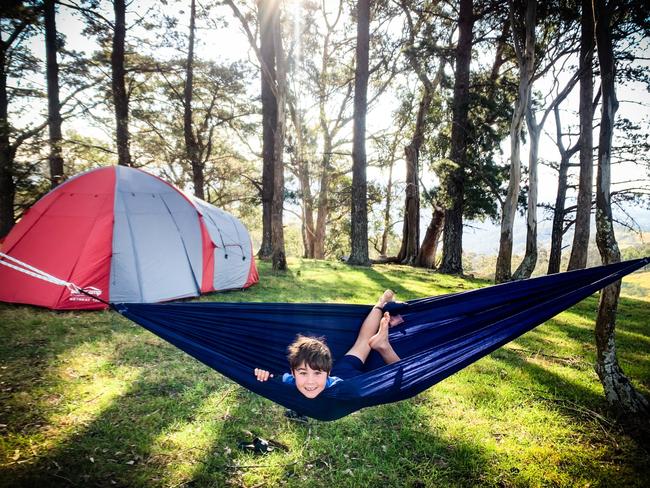 Oskar, 10, enjoys a family camping trip. Picture: Marieke Lee.