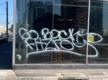 Moon Dog Wild West has been vandalised with graffiti which reads: Go back to Fitzroy. Picture: Emily Rose